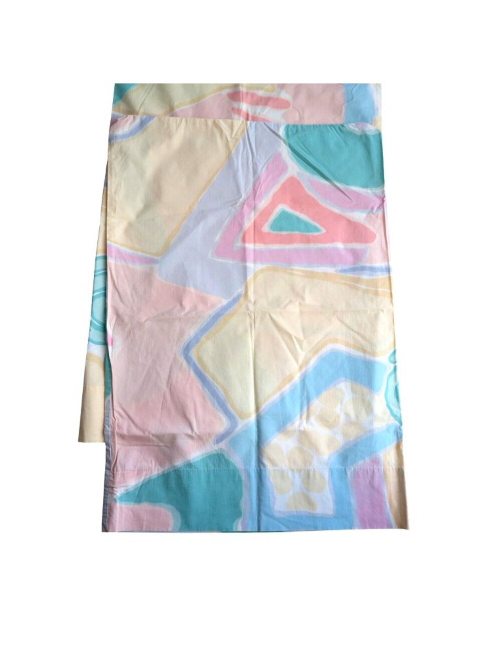 Vintage 70s No-Iron Pastel Geometric Standard Pillowcases Pair 20x30 Percale USA